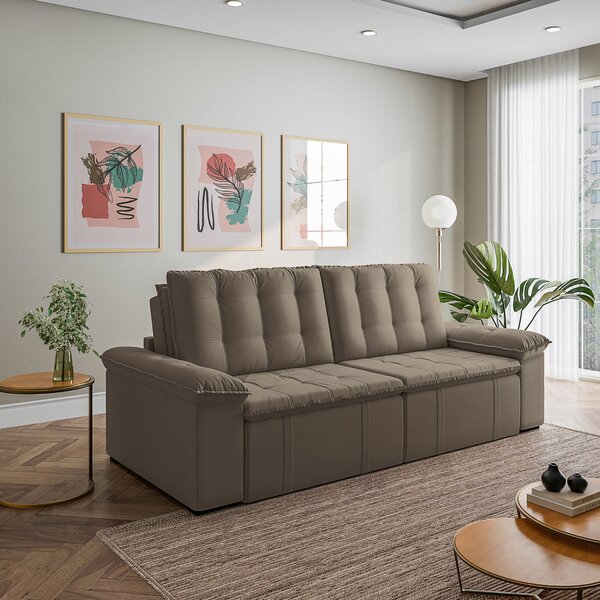 Sofá Cama Retrátil E Reclinável 4 Lugares 280cm Veludo Com Mo