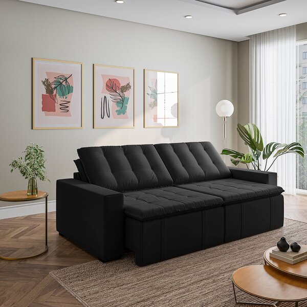 Sofá Cama Retrátil E Reclinável 4 Lugares 280cm Veludo Palmei