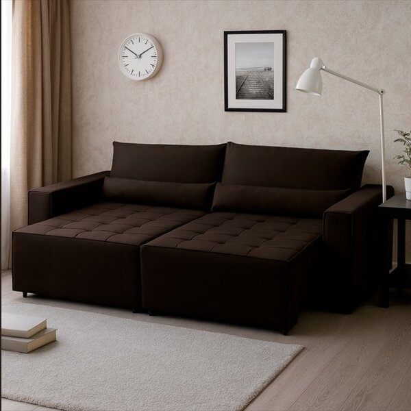 Sofá Cama Retrátil E Reclinável 4 Lugares Nepal Marrom