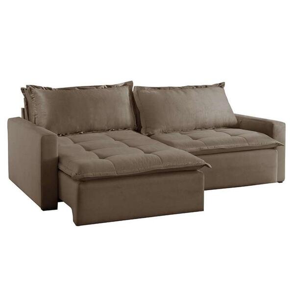 Sofá Cama Retrátil E Reclinável Lira Veludo Marrom 2,10 M