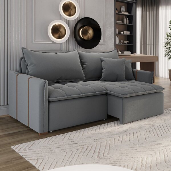 Sofá Cama Retrátil Em Madeira Eucalipto E Bouclê 200cm Creta