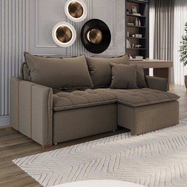 Sofá Cama Retrátil Em Madeira Eucalipto E Bouclê 220cm Creta