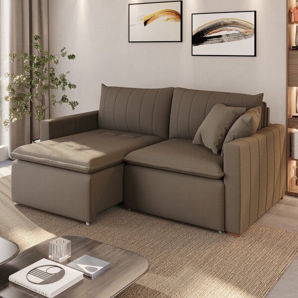 Sofá Cama Retrátil Em Madeira Eucalipto E Bouclê 230cm Urugua