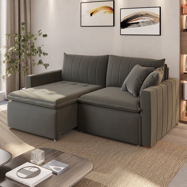 Sofá Cama Retrátil Em Madeira Eucalipto E Linho 230cm Uruguai