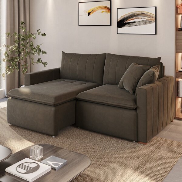 Sofá Cama Retrátil Em Madeira Eucalipto E Veludo 230cm Urugua