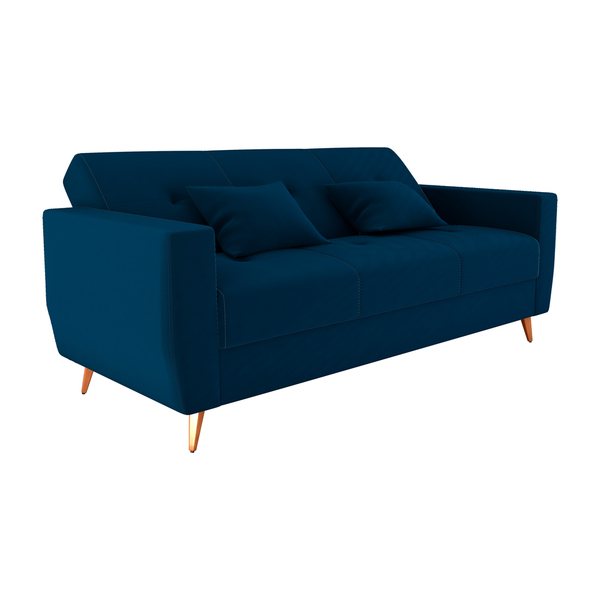 Sofá Cama Rocoo 205cm Reclinável Veludo Azul - Sallar Home