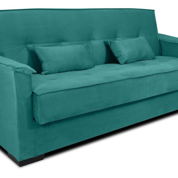Sofa Cama Sala De Estar Madeira Maciça Daniela Veludo - Verde Agua