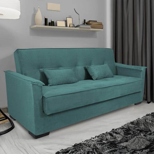 Sofa Cama Sala De Estar Madeira Maciça Daniela Veludo - Verde Agua
