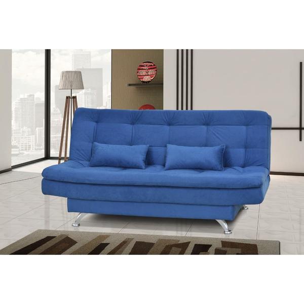 sofa cama salome 3 lugares 1 85m encosto retratil espuma d26 e pes de alumino suede amassado azul