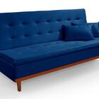 Sofá Cama Santorini Veludo Pés De Madeira Premium Azul Marinho