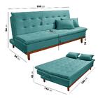 Sofá Cama Santorini Veludo Pés De Madeira Premium Azul Turque