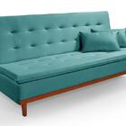 Sofá Cama Santorini Veludo Pés De Madeira Premium Azul Turque