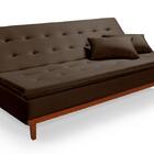 Sofá Cama Santorini Veludo Pés De Madeira Premium Marrom