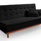 Sofá Cama Santorini Veludo Pés De Madeira Premium Preto