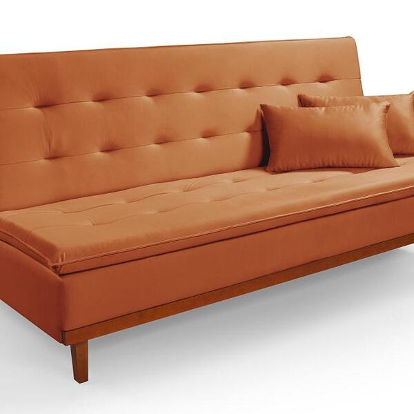 Sofá Cama Santorini Veludo Pés De Madeira Premium Terracota