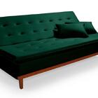 Sofá Cama Santorini Veludo Pés De Madeira Premium Verde