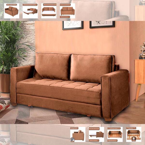 Sofá-cama Serene 1,60 M Veludo Caramelo Aliber
