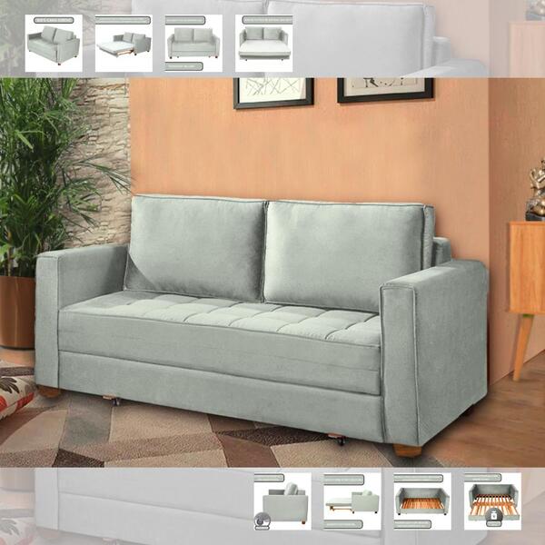 Sofá-cama Serene 1,60 M Veludo Cinza Aliber
