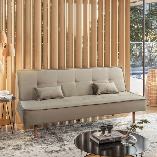 Sofá Cama Silver 3 Lugares Reclinável Suede Bege 1,92 - Star