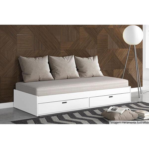 Sofá Cama Solteiro Puff C/ 2 Gavetas Branco - Conquista
