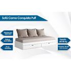 Sofá Cama Solteiro Puff C/ 2 Gavetas Branco - Conquista