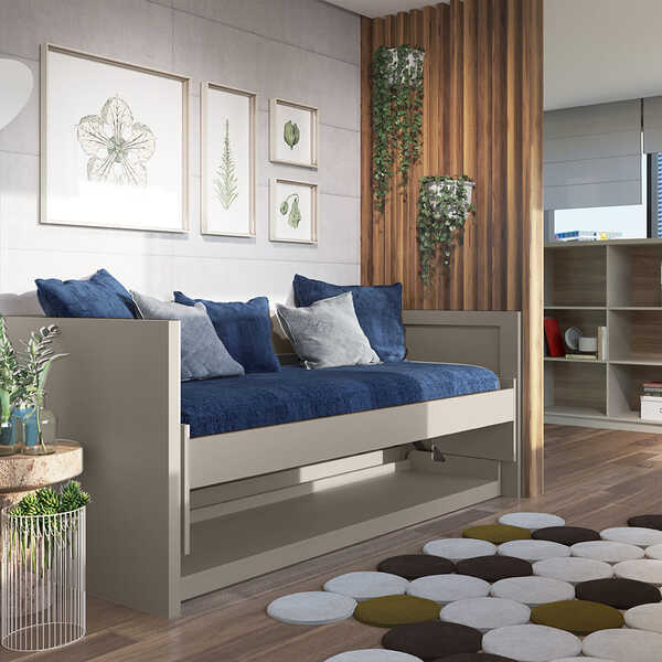 Sofá Cama Solteiro Retrátil Horizontal Com Mesa Escrivaninha