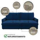 Sofá-cama Valência Retrátil 4 Lugares Suede Azul Marinho 214c
