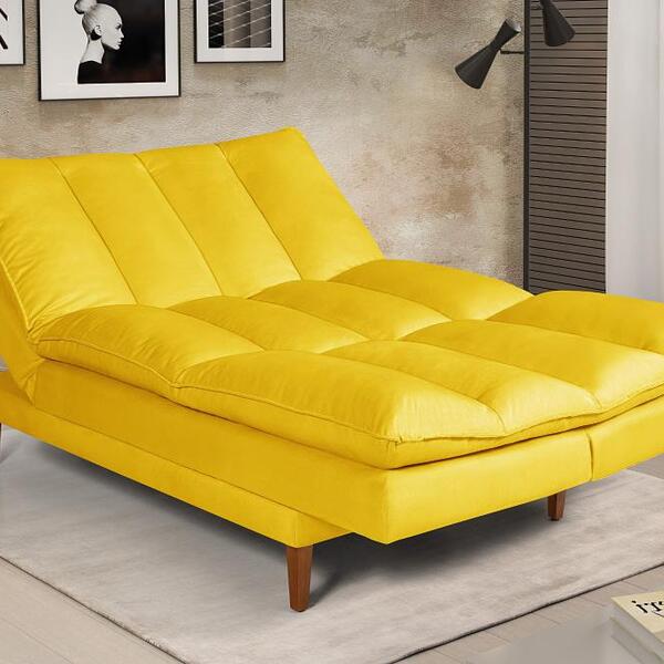 Sofá Cama Vancouver 3 Lugares Reclinável Suede Amarelo Império
