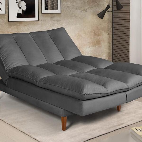 Sofá Cama Vancouver 3 Lugares Reclinável Suede Cinza Império