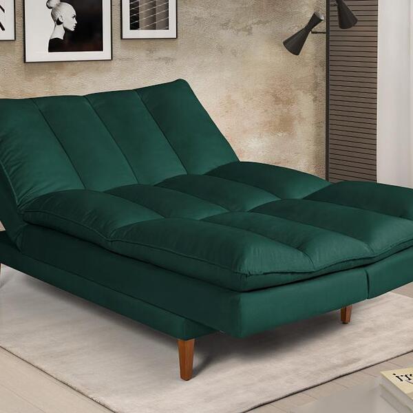 Sofá Cama Vancouver 3 Lugares Reclinável Suede Verde Império