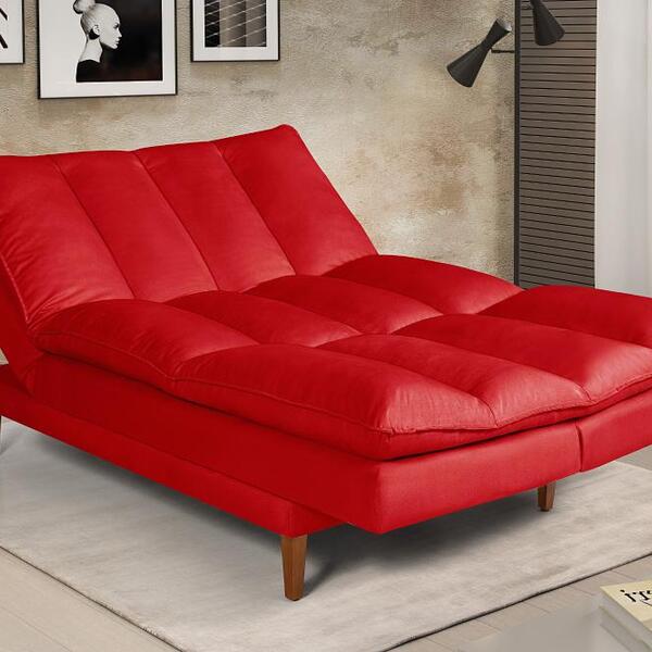 Sofá Cama Vancouver 3 Lugares Reclinável Suede Vermelho Impér