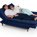Sofá Cama Vancouver Com Banqueta Suede Reclinável Pés Madeira