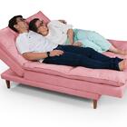 Sofá Cama Vancouver Com Banqueta Suede Reclinável Pés Madeira