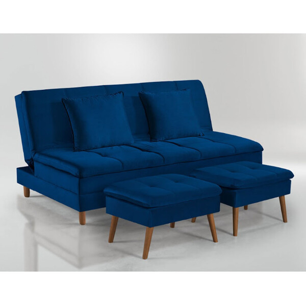 Sofá Cama Vegas Com 2 Puffs E Pé De Madeira Talento Móveis