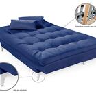 Sofá Cama Versátil Pés De Alumínio Espuma D33 Azul Marinho Im