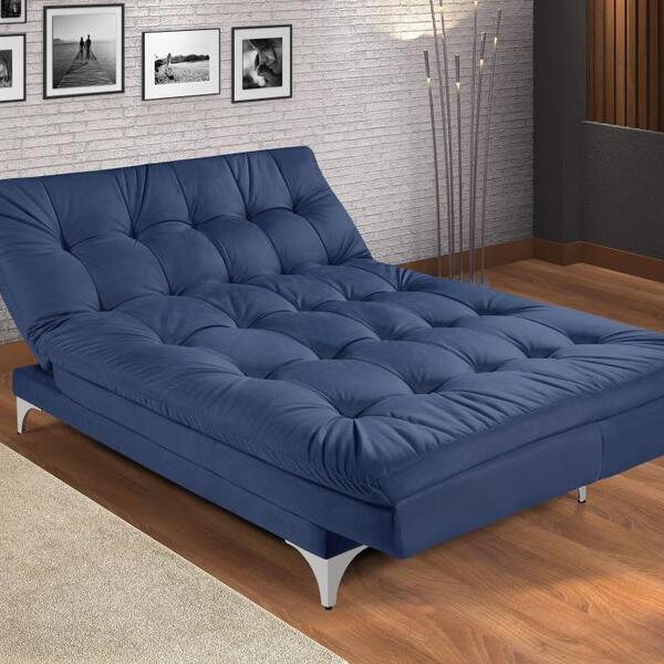 Sofá Cama Versátil Pés De Alumínio Espuma D33 Azul Marinho Im