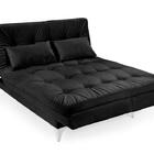 Sofá Cama Versátil Pés De Alumínio Espuma D33 Preto Império