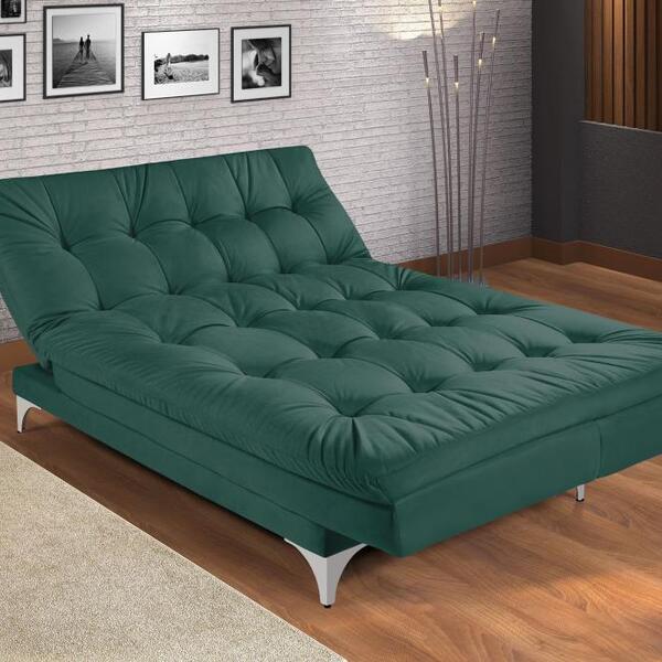 Sofá Cama Versátil Pés De Alumínio Espuma D33 Verde Império