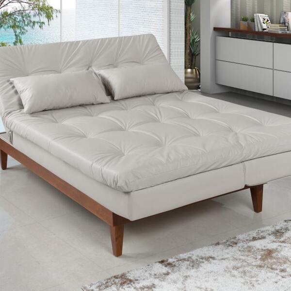 Sofá Cama Versátil Pés De Madeira Corano Gelo