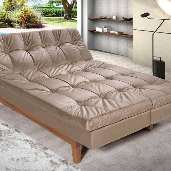 Sofá Cama Versátil Pés De Madeira Espuma D33 Chocolate