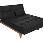 Sofá Cama Versátil Pés De Madeira Espuma D33 Preto