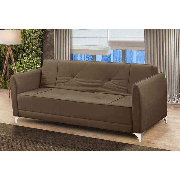 Sofá Cama Vitoria 2,00m 3 Lugares Suede Marrom Adonai Estofad