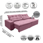 Sofá Canadá Retrátil E Reclinável 2,52 M Suede Rosa