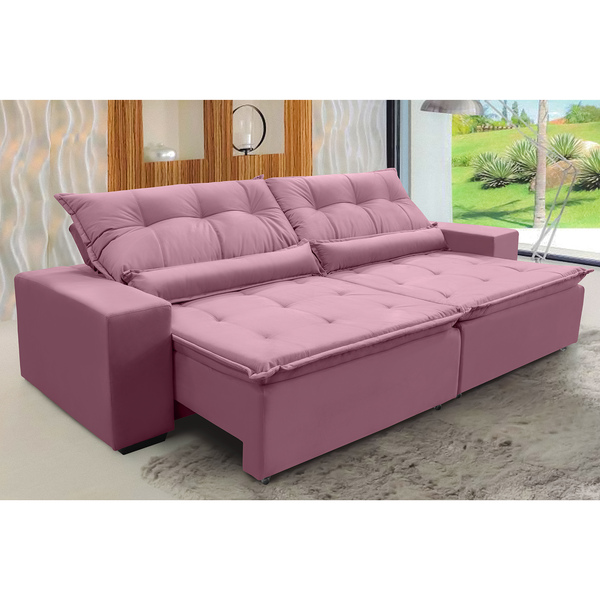 Sofá Canadá Retrátil E Reclinável 2,52 M Suede Rosa