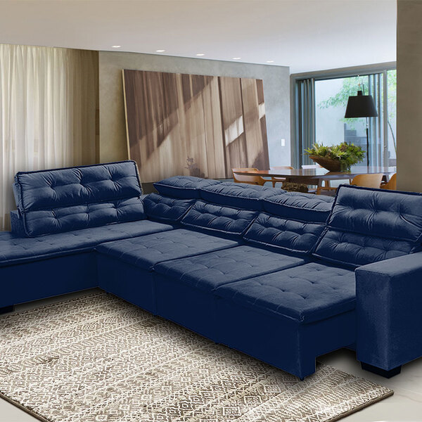 Sofá Canto Chaise E 360 X 220 Cm Retrátil Mola Bonnel Pillow