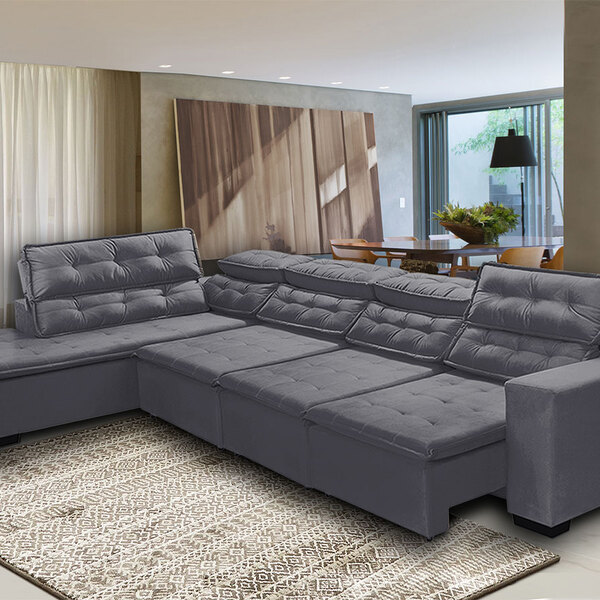 Sofá Canto Chaise E 360 X 220 Cm Retrátil Mola Bonnel Pillow