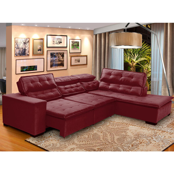 Sofá Chaise D Retrátil De Canto Grande 280 X 220 Cm Pillow D2