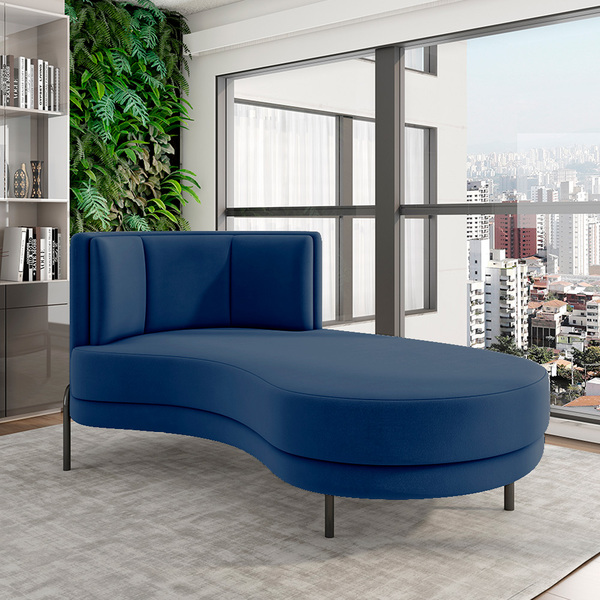 Sofá Chaise Lado Direito Downey Sala De Estar Veludo Azul G15