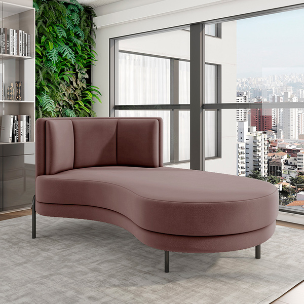 Sofá Chaise Lado Direito Downey Sala De Estar Veludo Rosê G15