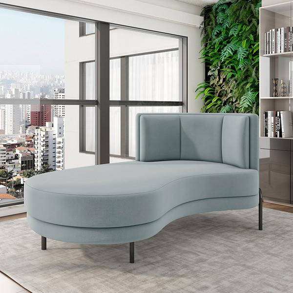 Sofá Chaise Lado Esquerdo Downey Sala De Estar Veludo Cinza G